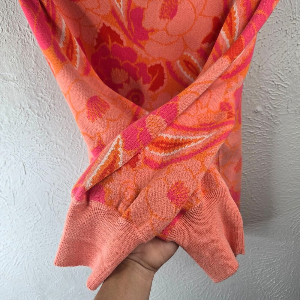 Farm Rio X Anthropologie Sweater Large Coral Paisley Floral Pullover Artsy Top - Picture 7 of 12